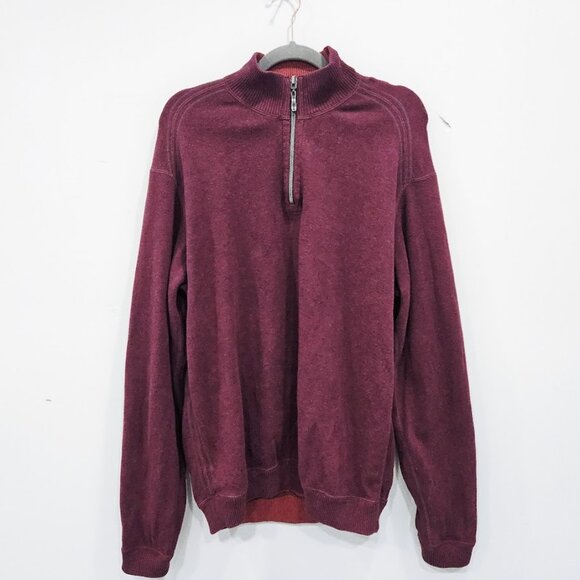 Tommy Bahama Maroon Men's Long Sleeve Quarter Zip Burgundy Sweater Knit Large LG - Picture 1 of 12